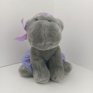 The Petting Zoo HIPPO Ballerina Plush Stuffed Animal Toy Gray Purple Tutu Hearts